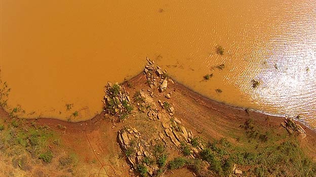 Brown and murky water at Kiambere Lake caused by erosion