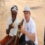 Johan Pettersson drinking coffee with locals