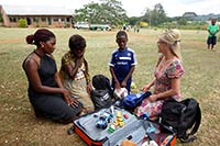 Tina Bjerke with her sponsor child Kelly at Equator School Tina Bjerke with her sponsor child Kelly at Equator School