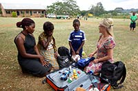 Tina Bjerke with her sponsor child Kelly at Equator School