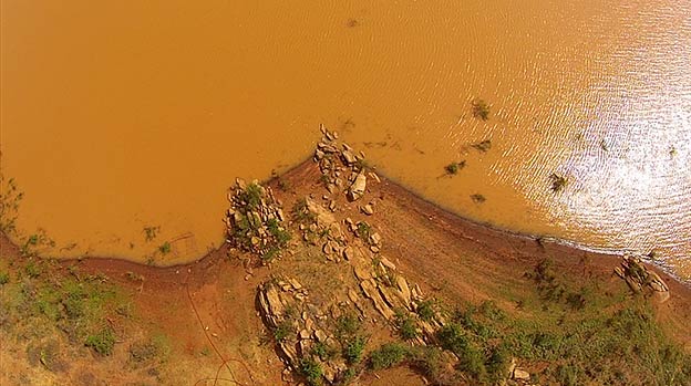 Brown and murky water at Kiambere Lake caused by erosion Brown and murky water at Kiambere Lake caused by erosion